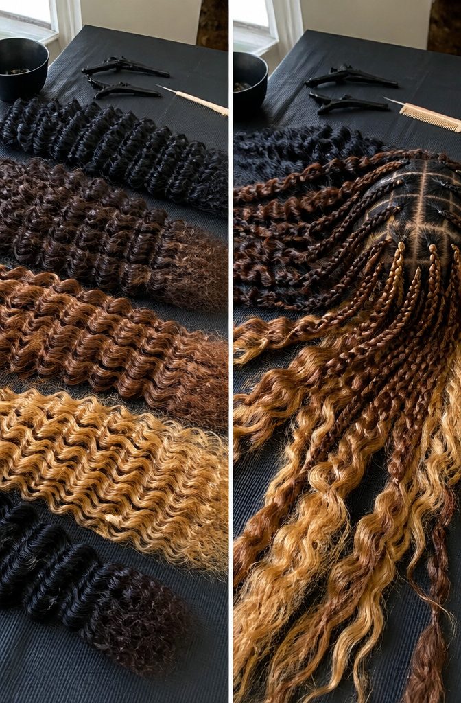Loose human braiding hair in deep wave honey blonde and brown textures