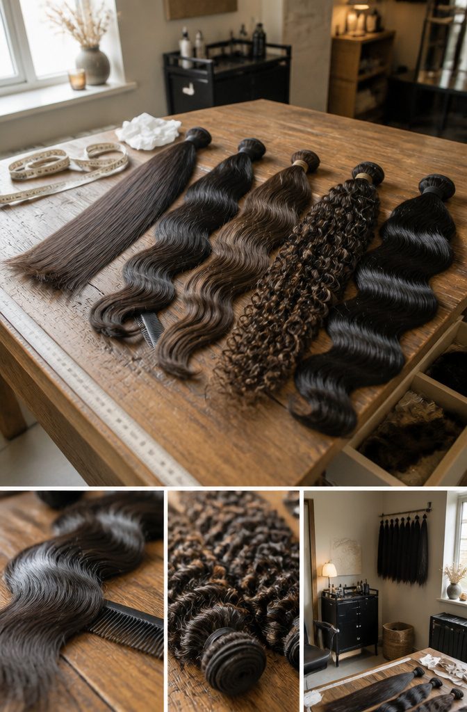 Human hair bundles in straight body wave curly and deep wave textures