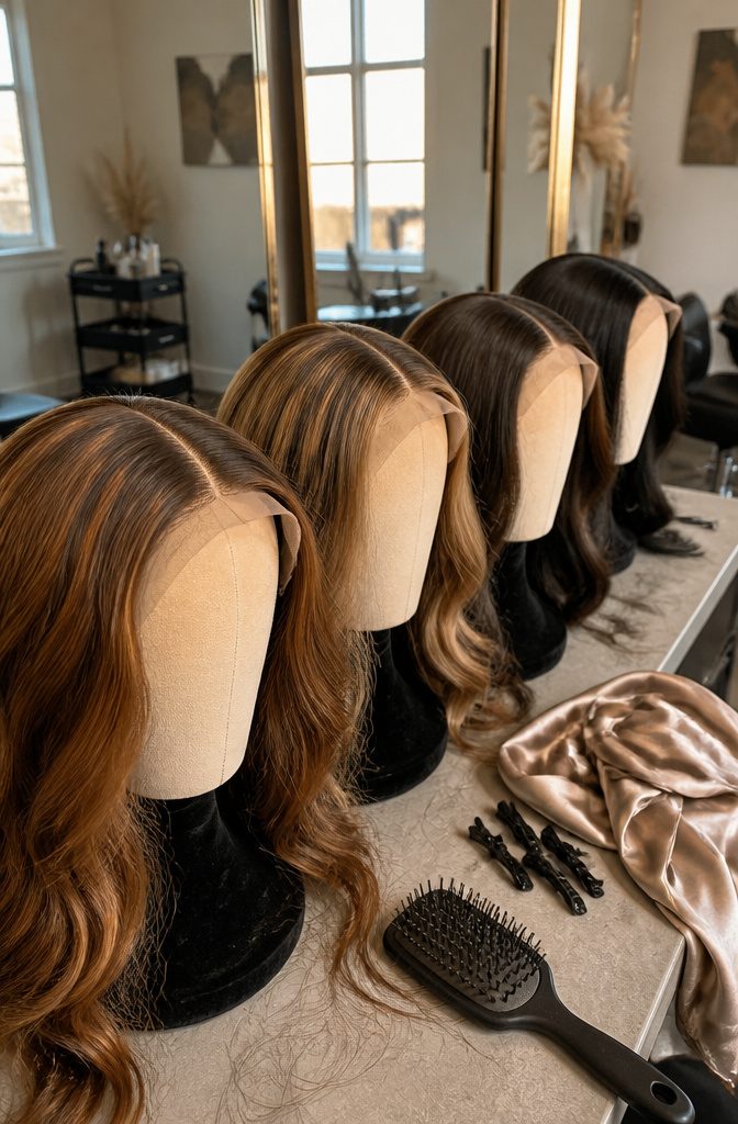 Glueless 5x5 HD lace closure wigs in several colored human-hair styles