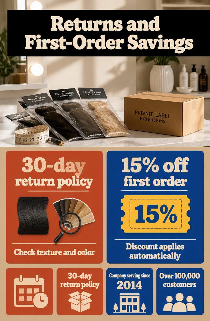 Returns and first-order savings graphic for human hair customers