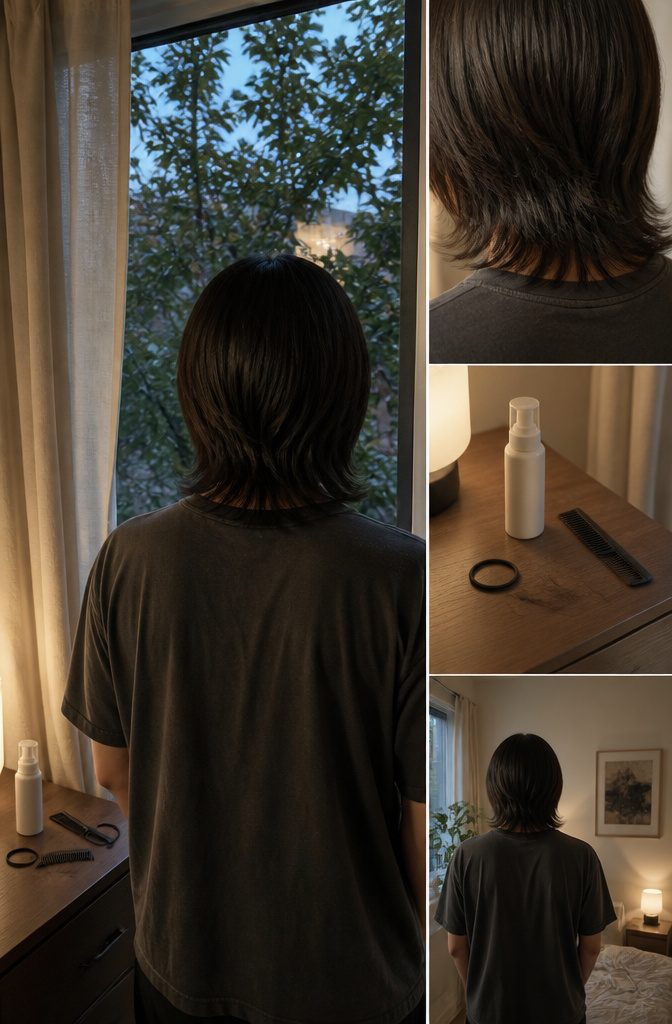 Man with long layered hair showing natural body and a slight bend
