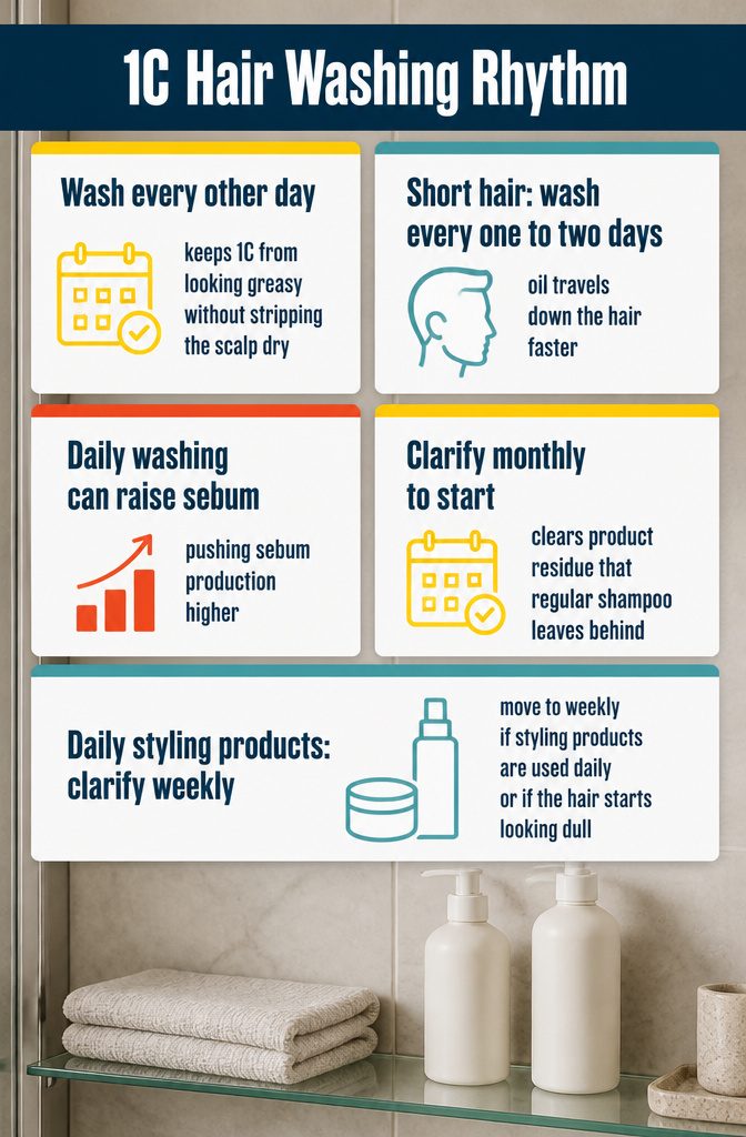 Washing routine graphic for 1C hair with a simple schedule