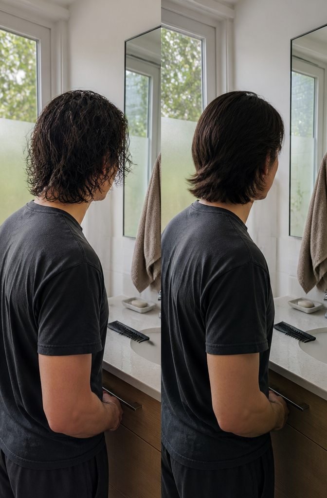 Man with mostly straight hair and natural bends near the ends