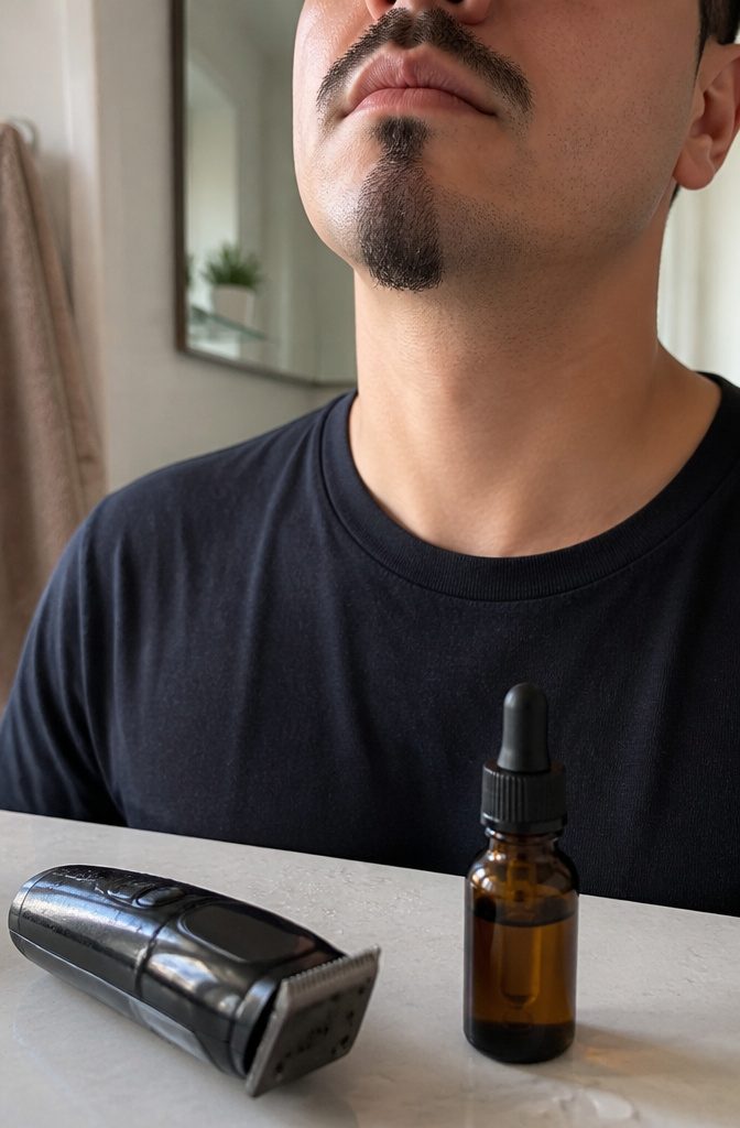 Man with a thin vertical strip of hair on his chin