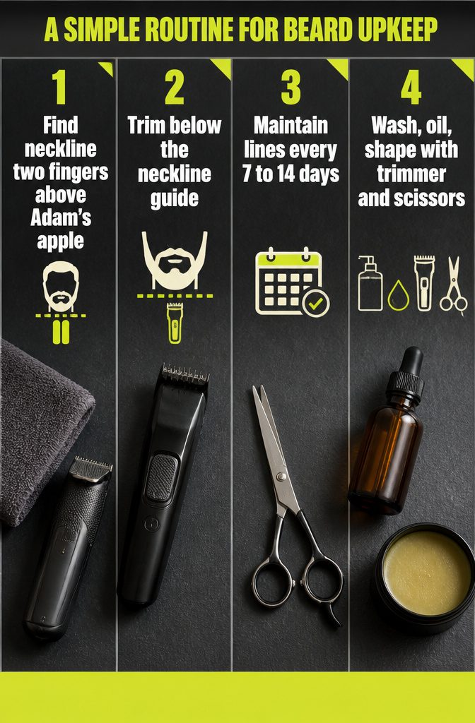 Graphic with text about beard grooming and upkeep