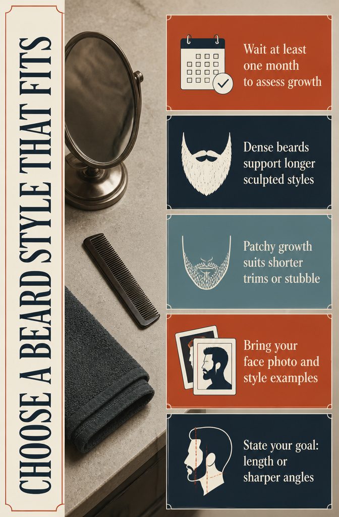 Graphic with text about choosing a suitable beard style