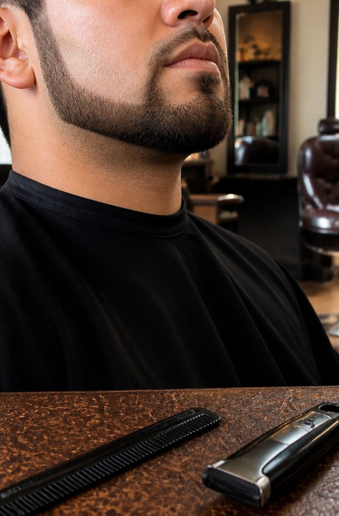 Man with a short beard and clean-shaven cheeks