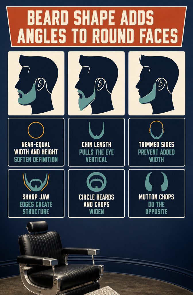Graphic with text about beard shape and round faces