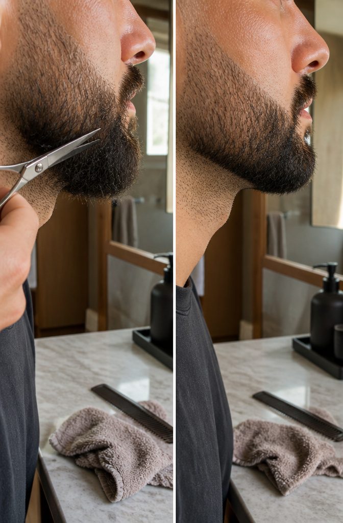 Man's cheek beard line running from sideburn to mustache