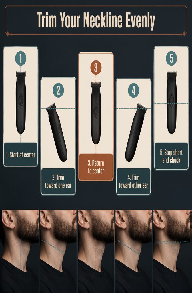 Trimmer held against the neck below a beard neckline