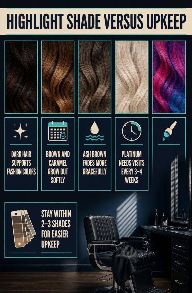 Beauty chart comparing highlight shades and upkeep needs