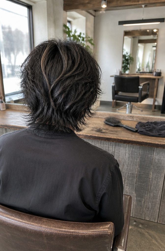 Medium black hair with fine ash blonde face framing pieces