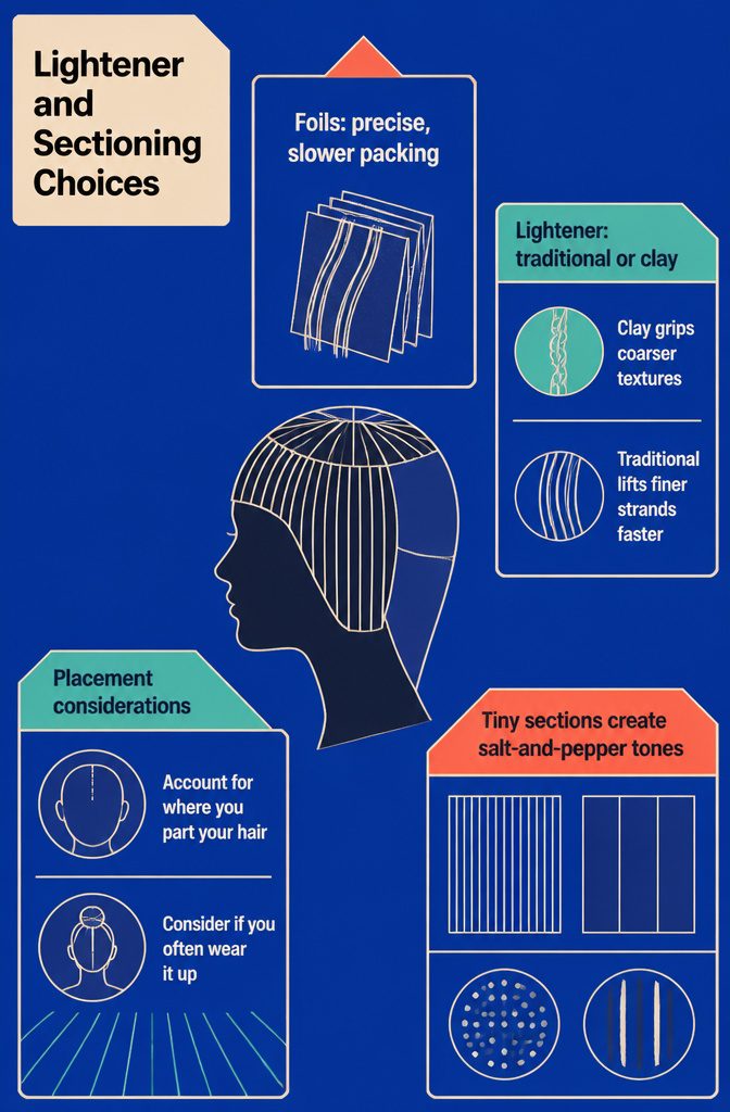 Hair lightener tools with foils and sectioning materials for frosting