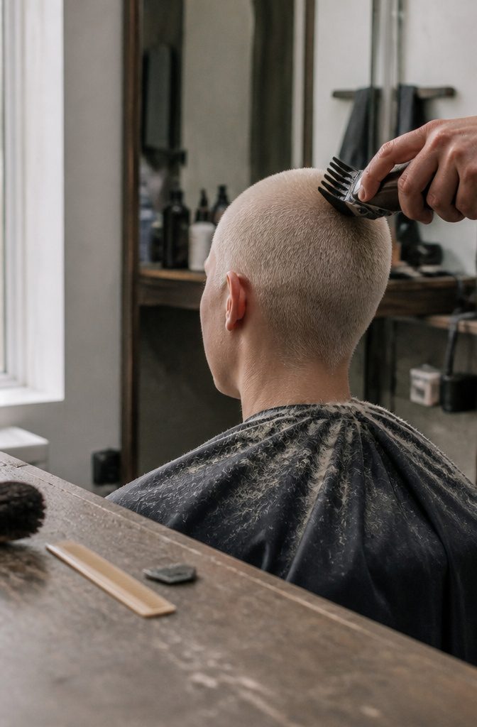Buzz cut with a #4 clipper guard resting against the crown