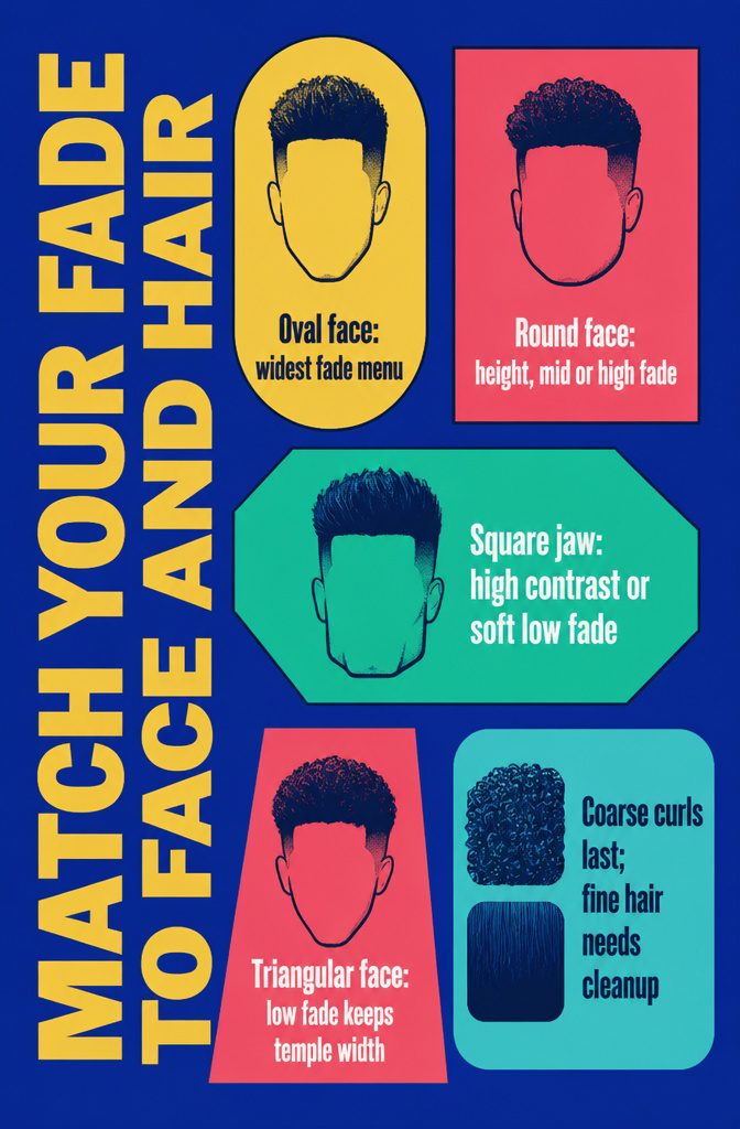 Face shape and hair type chart for choosing a fade haircut