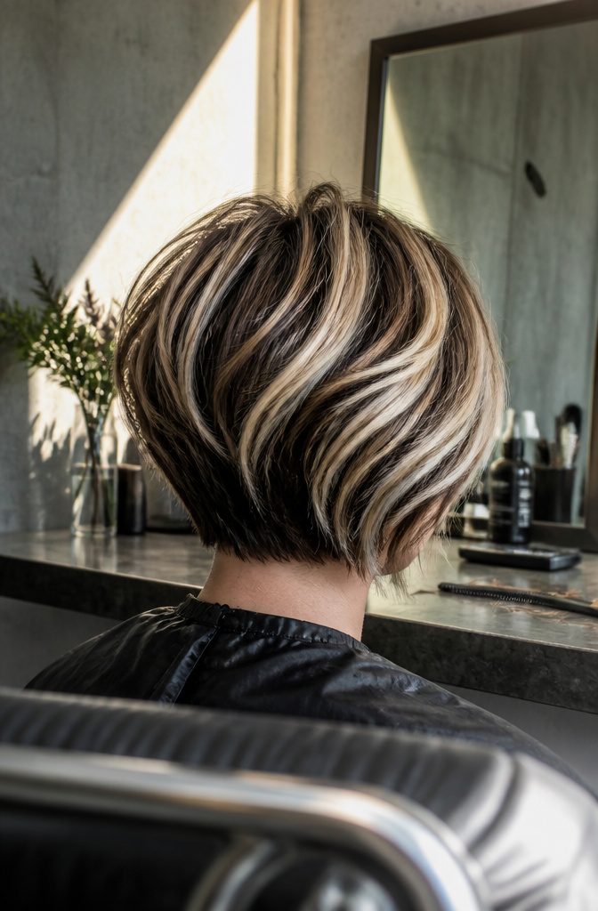 Hair with thick lightened sections set against a darker base