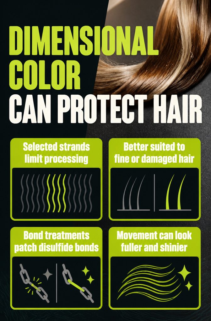 Graphic describing dimensional color applied to selected hair strands