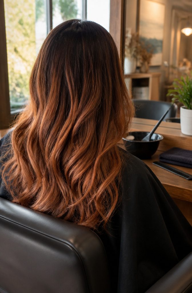 Auburn waves showing blended color through the mid-lengths