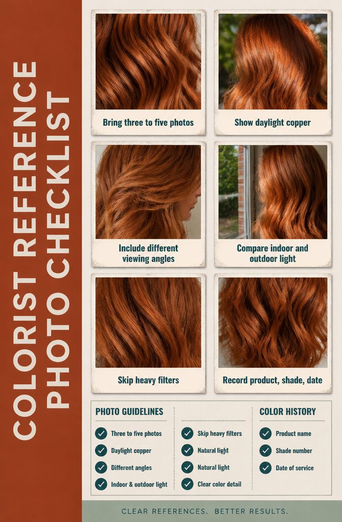 Colorist Reference Photo Checklist graphic with beauty consultation tips