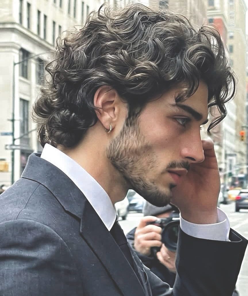 Man with brown curly hair and beard wearing a professional grey suit.