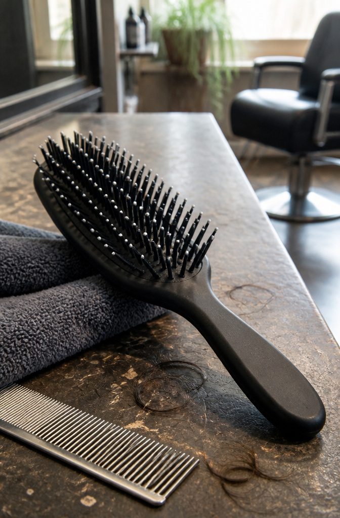 Denman D3 brush with seven rows of nylon pins and a rubber pad