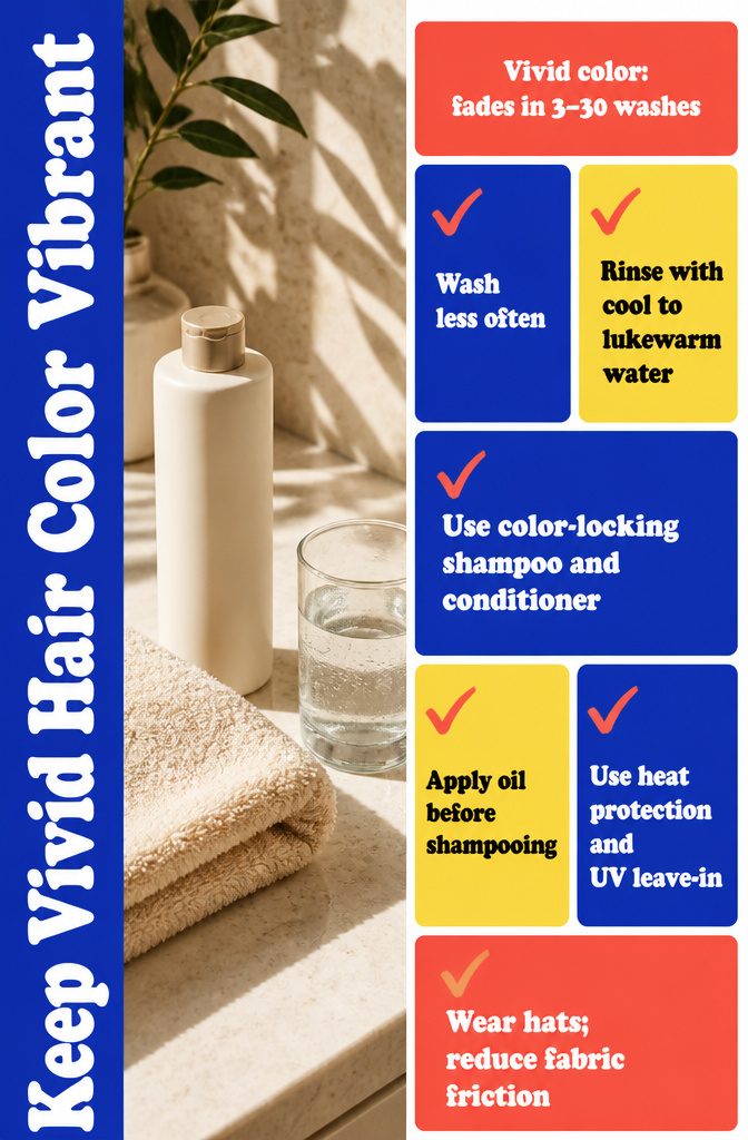 Hair color care infographic with tips for keeping vivid dye bright
