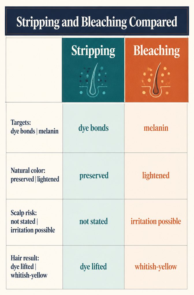 Hair infographic comparing dye stripping with bleaching