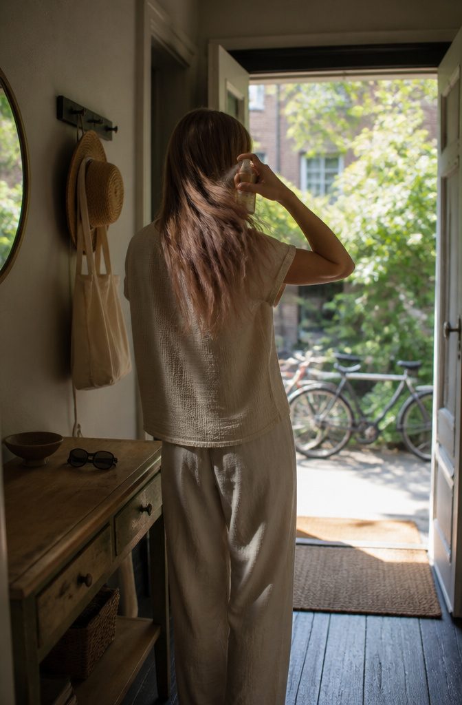 Color-treated hair with lighter sun-faded streaks