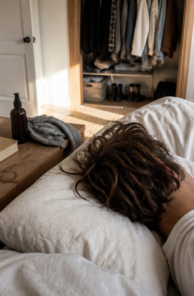Man with loose natural waves and separated hair clumps