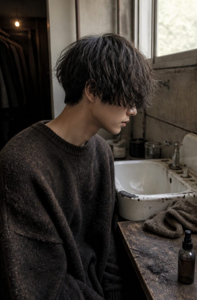 Man with rounded choppy hair and an uneven fringe