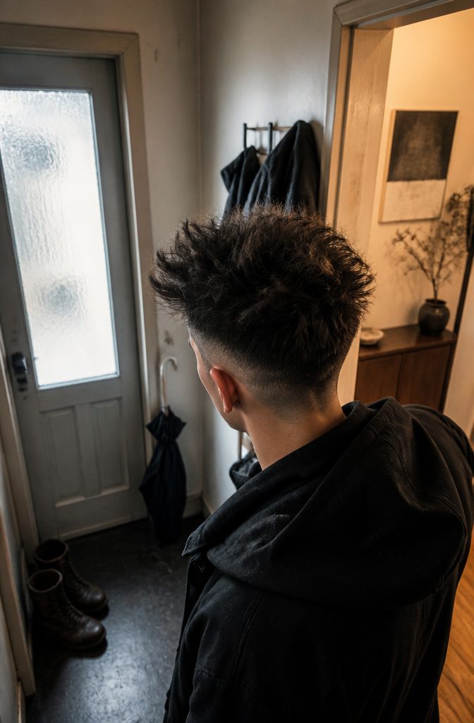 Man with rough raised hair and a tight temple fade