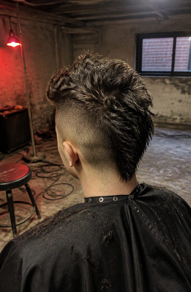 Man with close-cut sides and an irregular tousled center strip
