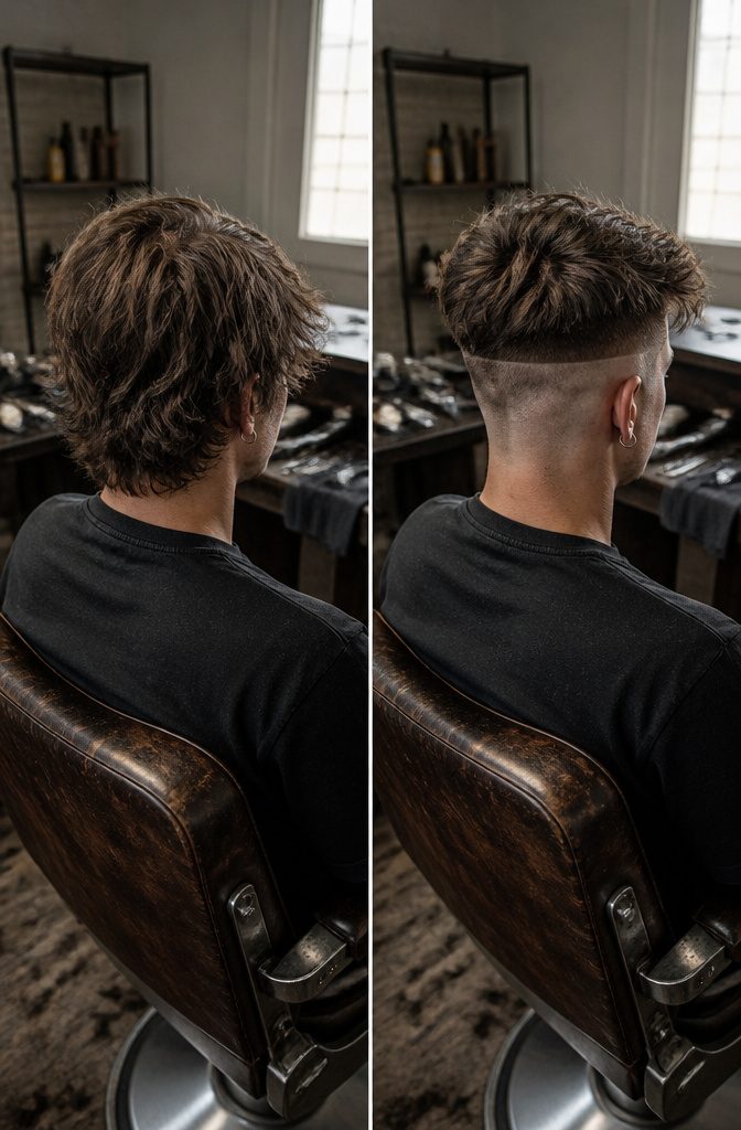Man with shaved sides and longer tousled hair on top