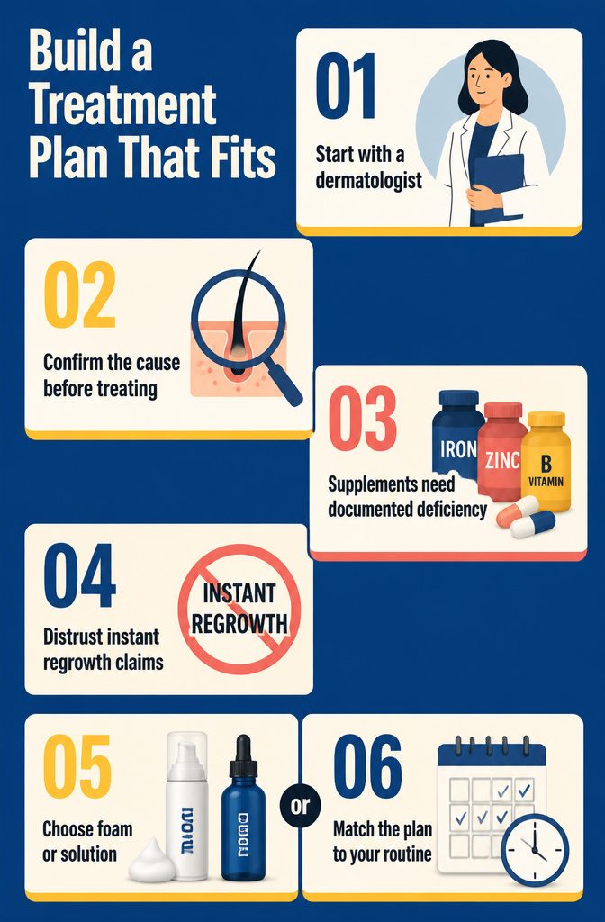Hair treatment planning graphic with consultation diagnosis and treatment choices
