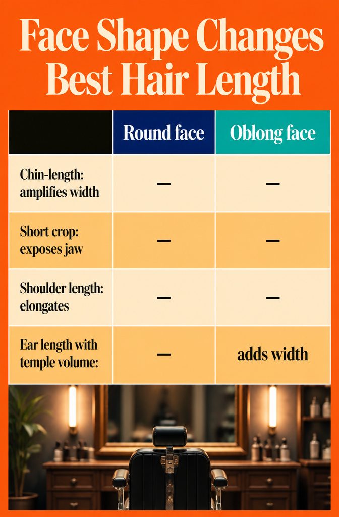 Diagram matching different face shapes with men's hair lengths