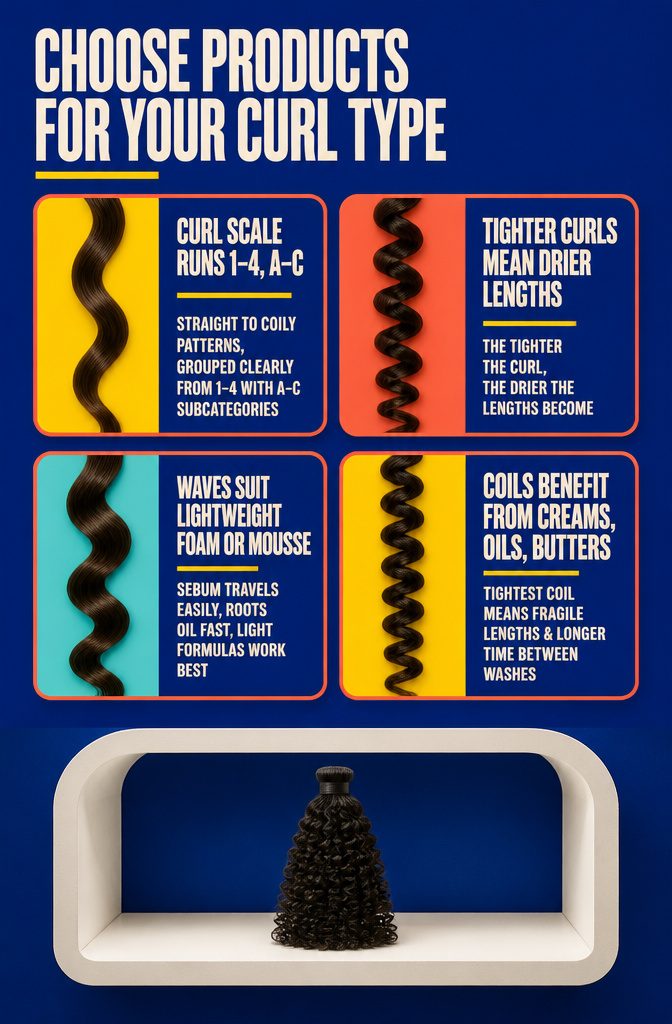 Curl type chart showing numbered patterns from straight through coily