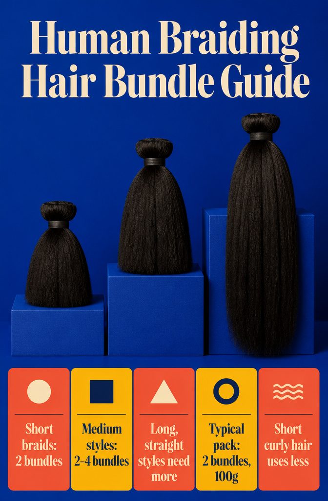 Human Braiding Hair Bundle Guide showing bundle amounts for braid styles