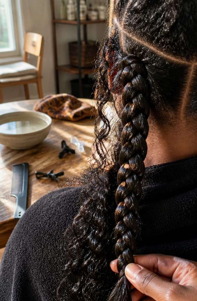 Natural hair and braiding hair with matching curl patterns