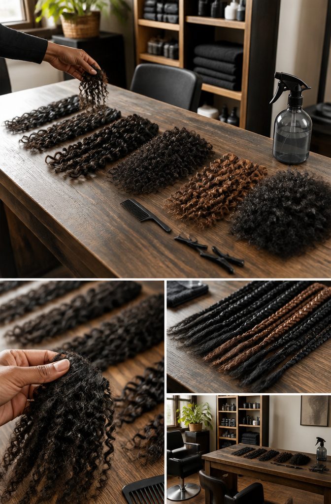 Human braiding hair samples in several curl patterns and textures