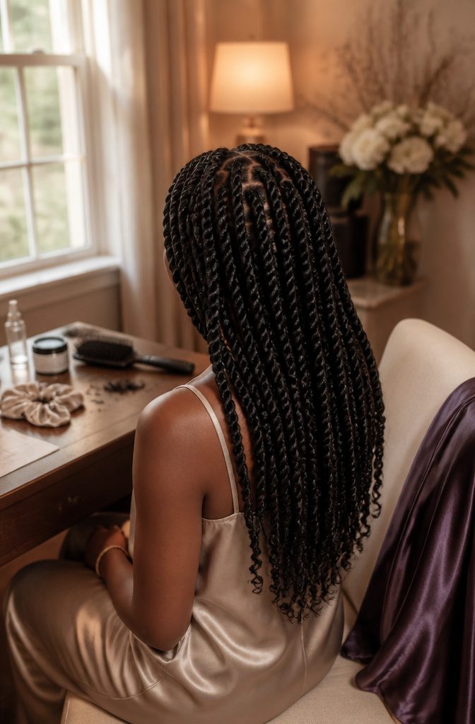 Goddess kinky twists worn in a polished style
