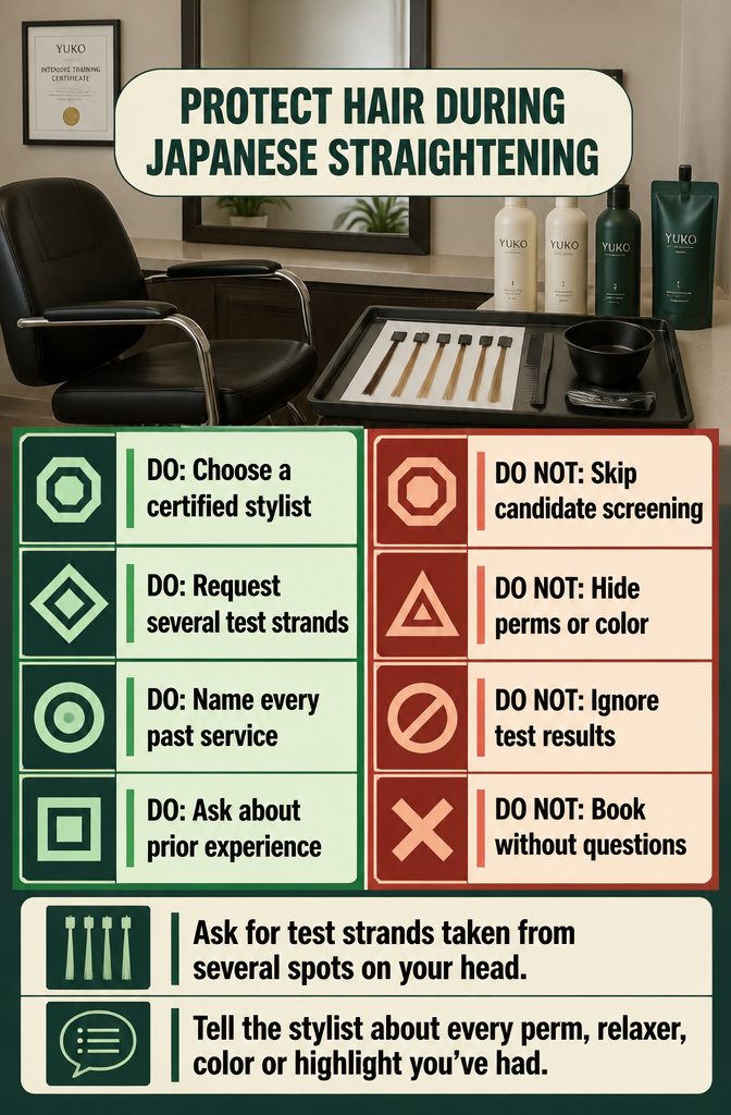 Hair protection graphic with guidance for Japanese straightening