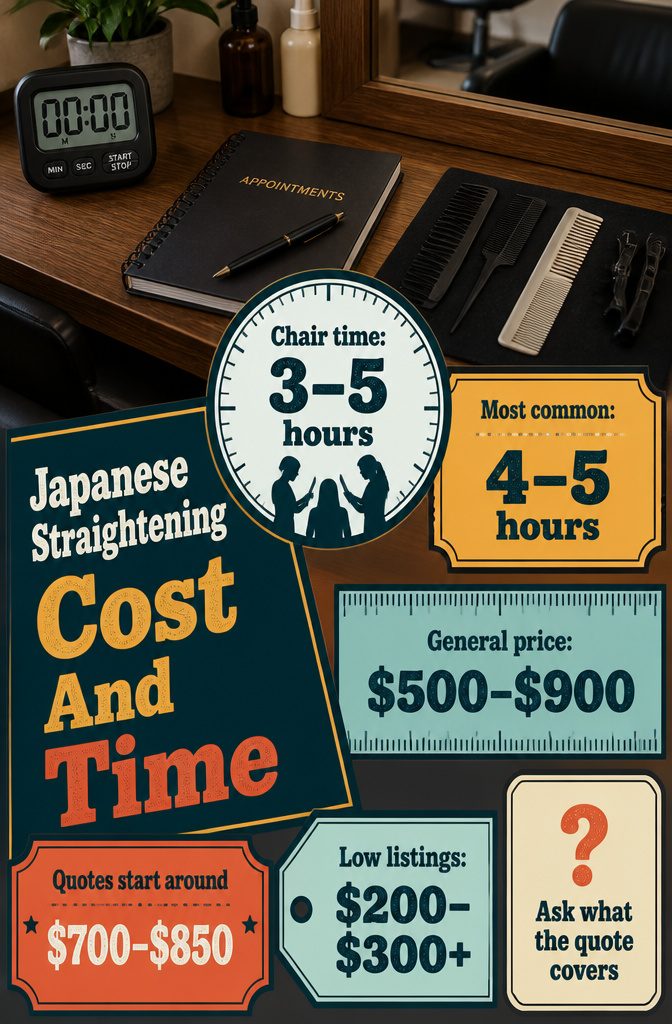 Cost and appointment time graphic for Japanese straightening