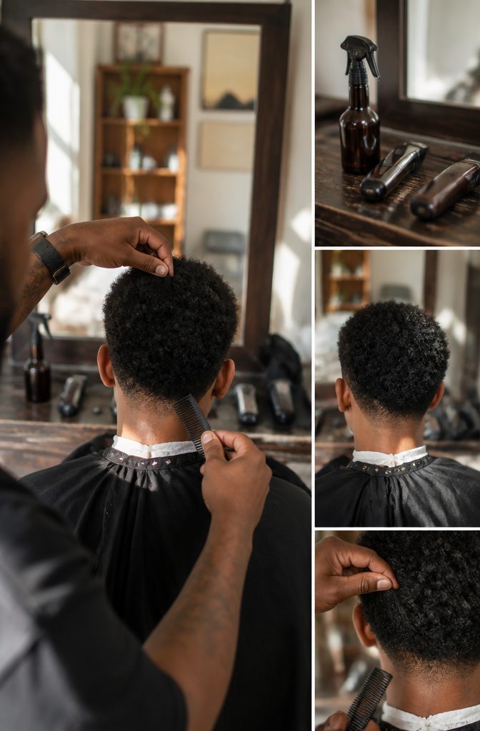 Low drop fade showing the blend around the ear and nape
