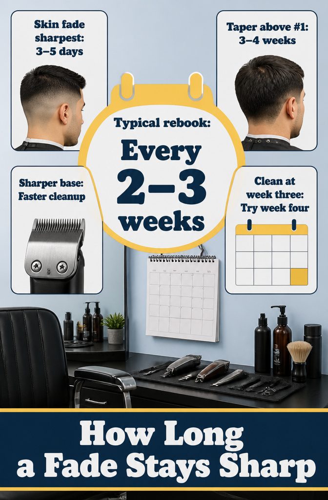 Fade cleanup guide comparing regrowth and sharpness over time
