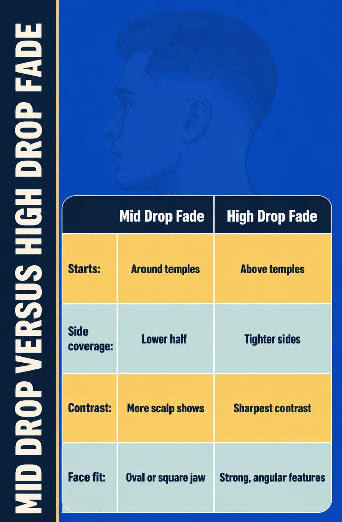 Mid drop and high drop fades with blends beginning higher on the sides