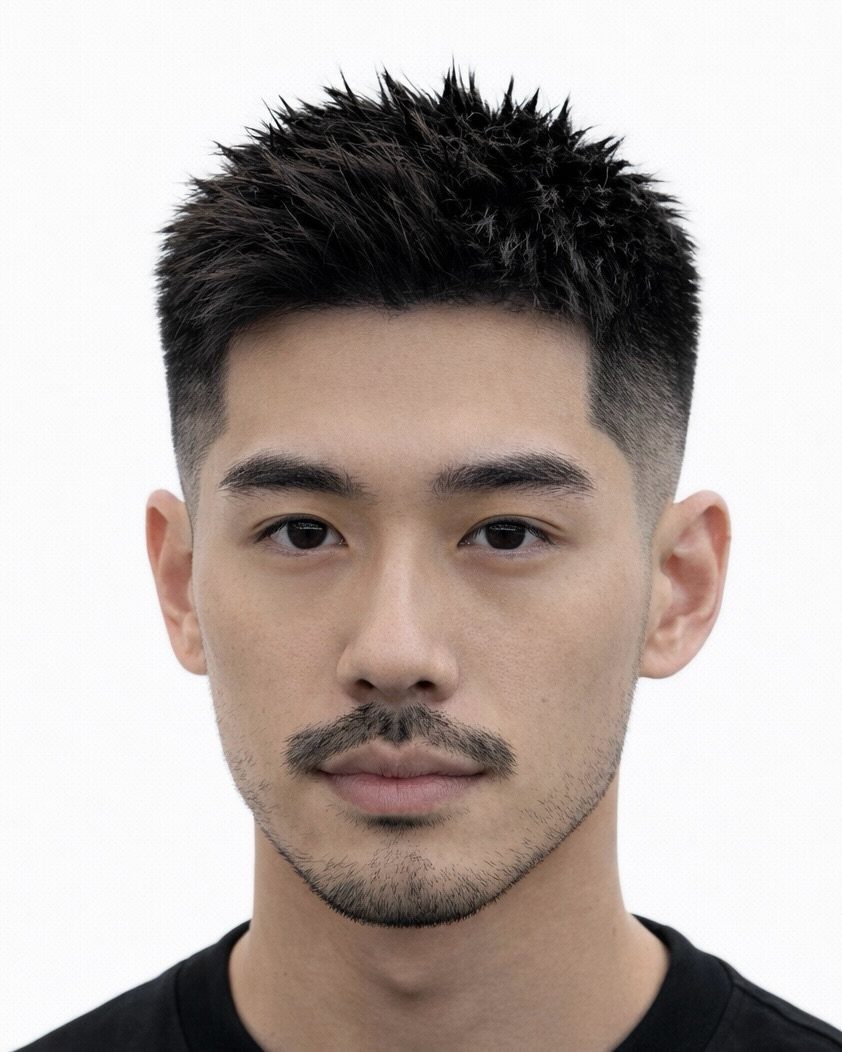 Man with a short spiky black haircut and groomed facial hair.