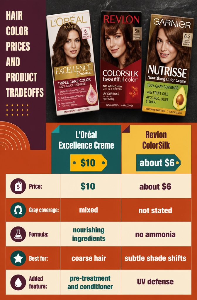 Hair color price graphic comparing budget, mid-range and premium formulas