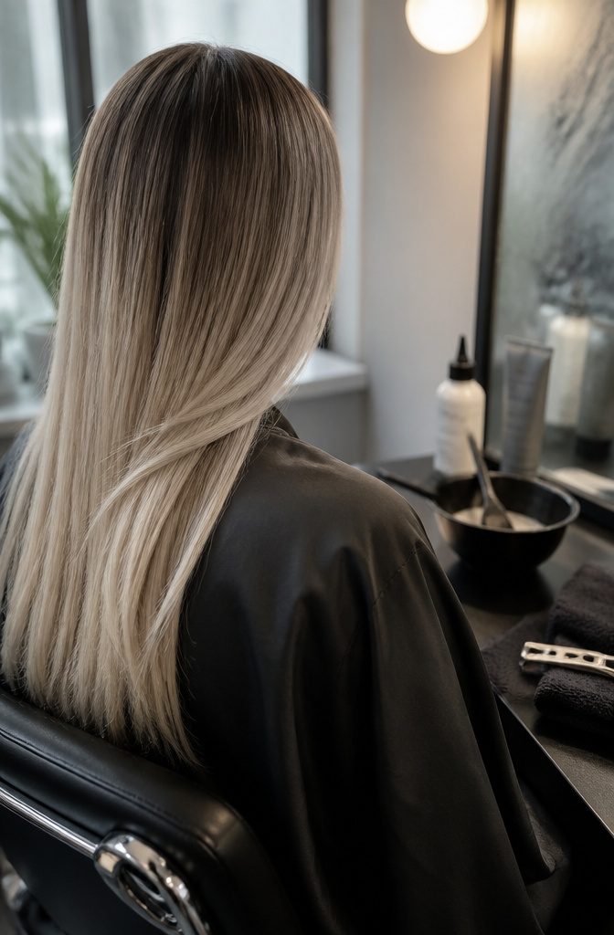 Blonde hair dye photograph showing a cool ash shade