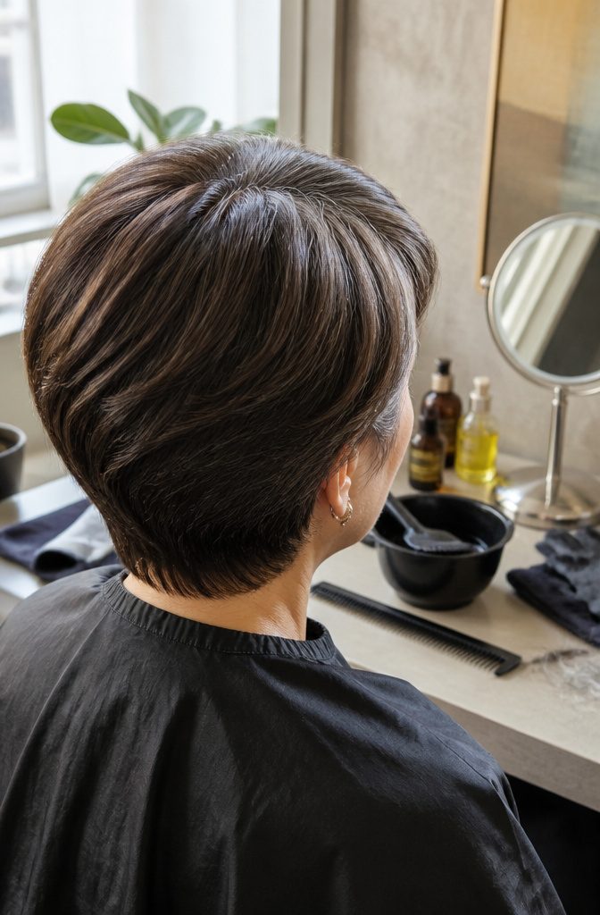 Gray hair dye photograph showing brown color covering gray strands