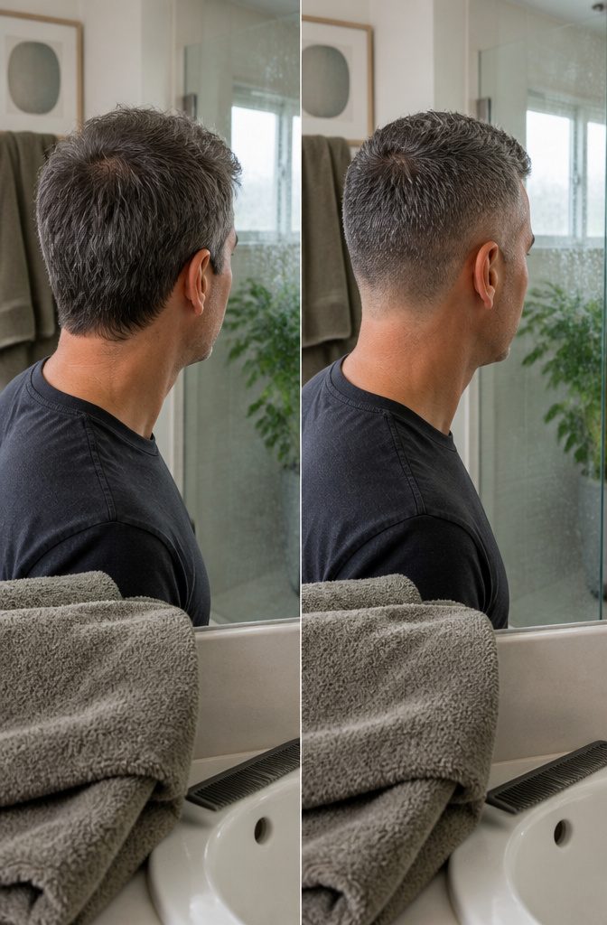 Man with short textured salt-and-pepper hair and closely cropped sides
